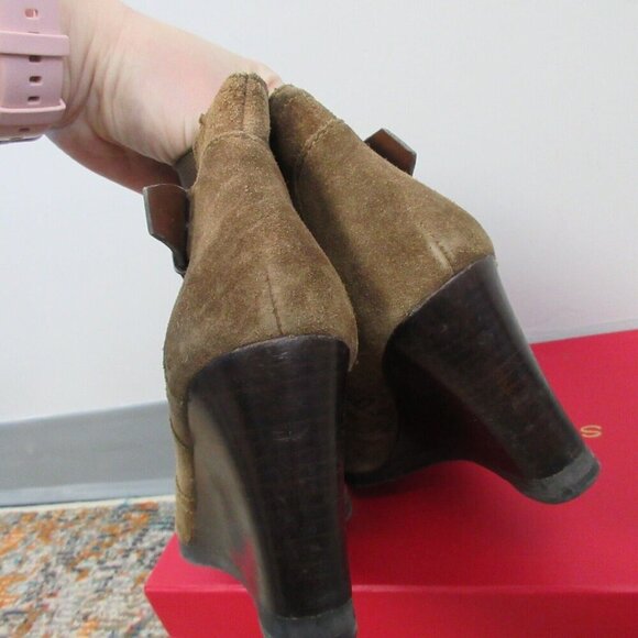 Franco Sarto Warrick Women Wedge Ankle Boots Booties 7 Brown Suede Western 702 - Picture 3 of 11